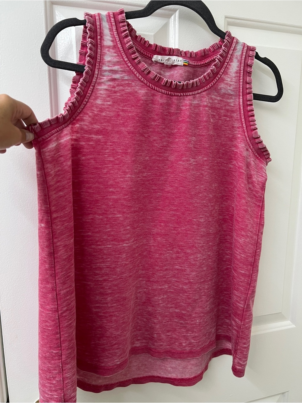 Women's Pink Sleeveless Ruffle-Trim Tank Top size Medium